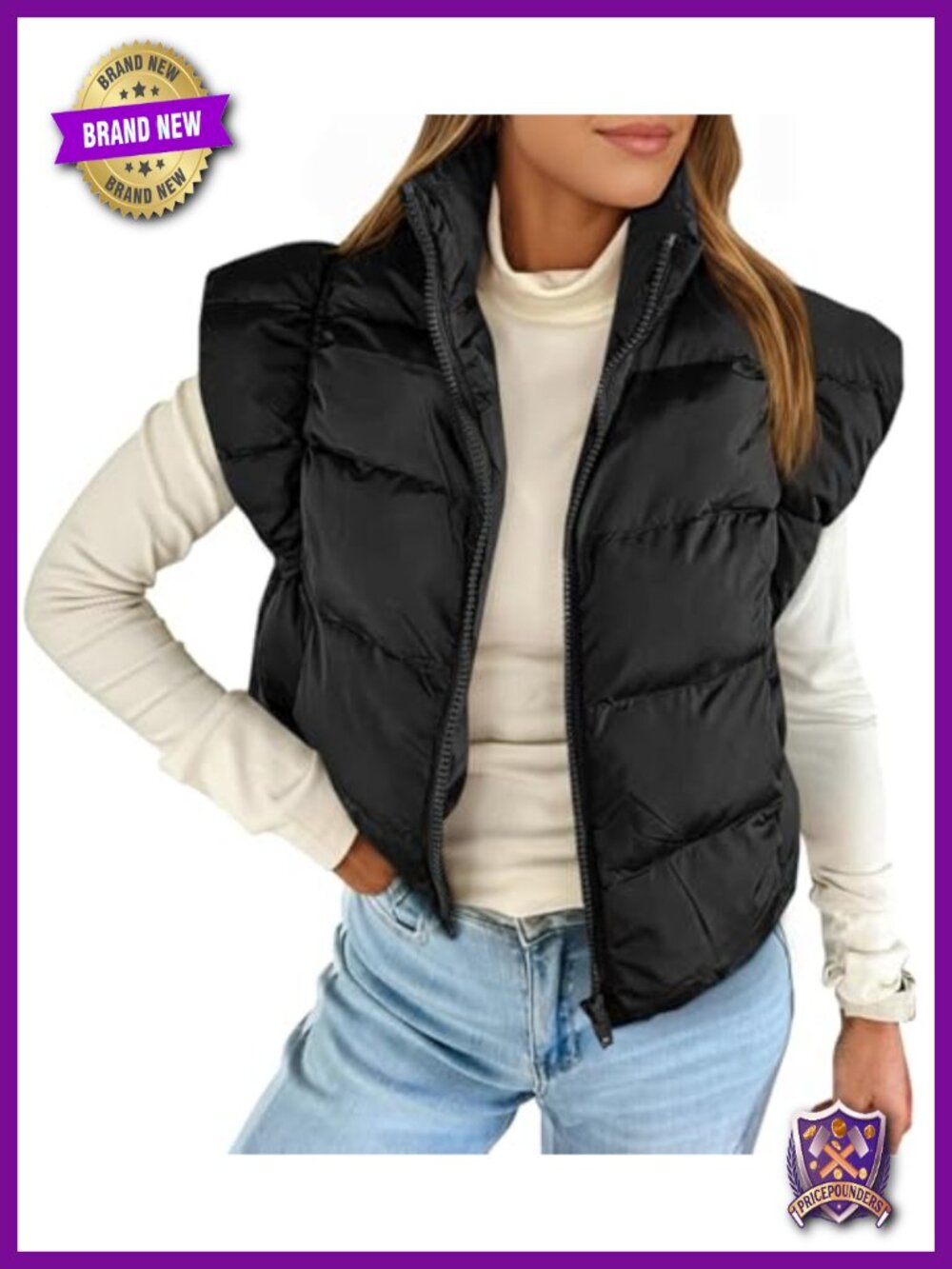 Cropped Puffer Vest Cap Sleeve Zip Up Quilted Jacket